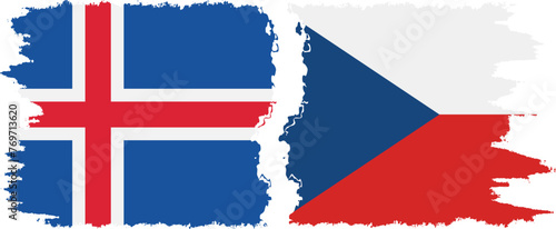 Czech and Iceland grunge flags connection vector