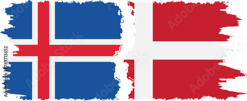Denmark and Iceland grunge flags connection vector