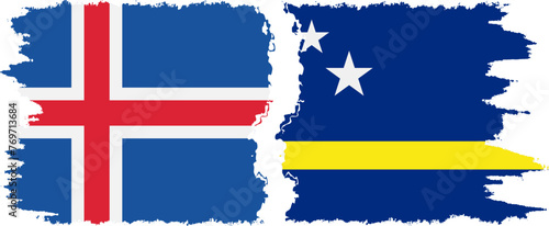 Curacao and Iceland grunge flags connection vector