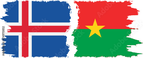 Burkina Faso and Iceland grunge flags connection vector