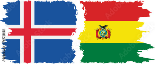 Bolivia and Iceland grunge flags connection vector