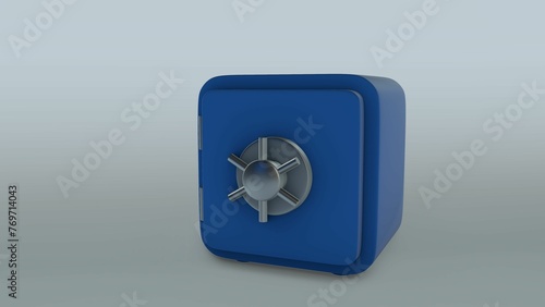 3D rendering of a blue money safe icon isolated on a gray background photo