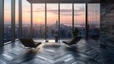 Tranquil City Panorama A Stylish Modern Residence Bathed in Sunsets Soft Glow