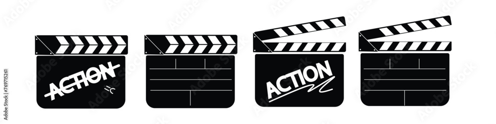Clapper board vector icon set . Opened and closed movie clapper film clap board. Vector illustration
