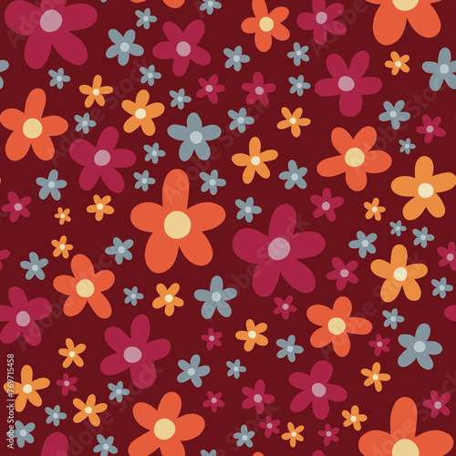 Colorful Red Yellow Blue Tiny Flowers Floral Seamless Pattern