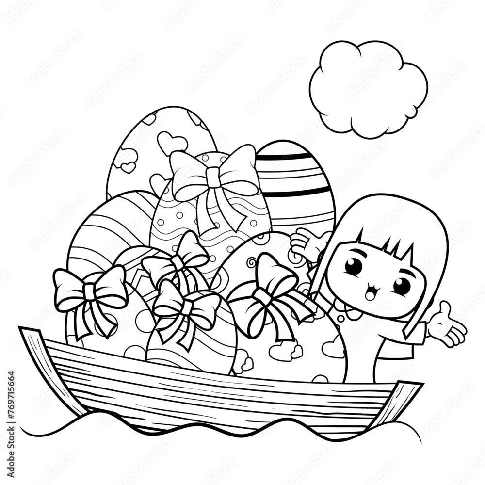 Fototapeta premium Easter Girl Coloring Page For Kids