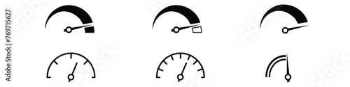 Speedometer, tachometer icon. Speedometer indicator icon collection. Speed indicator vector icons