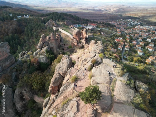 Aerial view of massive rocks in the town of Belogradchik. Vidin Province, Northwestern Bulgaria. photo