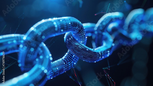 An in-depth digital representation of a secure blockchain network in striking blue tones