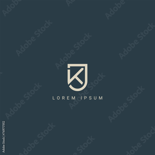 Minimal creative initial based KJ logo and JK logo. Letter KJ JK creative elegant monogram white color on black background photo