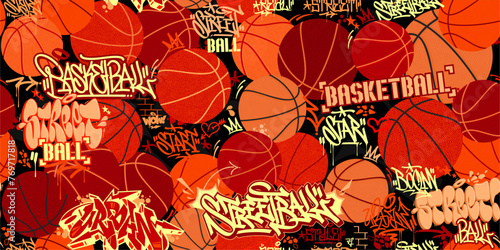 Trendy Seamless Abstract Hip Hop Urban Street Art Graffiti Style Streetball Or Basketball Background