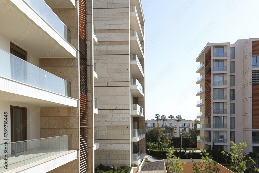 a modern and minimalist design of a white residential apartments high rise building exterior