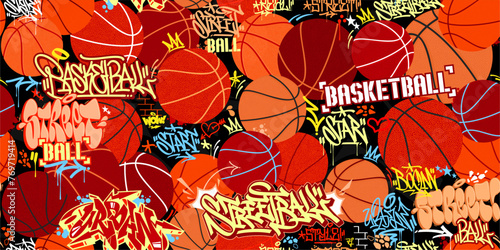 Cool Seamless Abstract Hip Hop Urban Street Art Graffiti Style Streetball Or Basketball Background