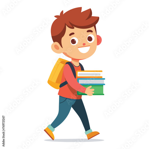 Student boy with books and backpack vector illustration design