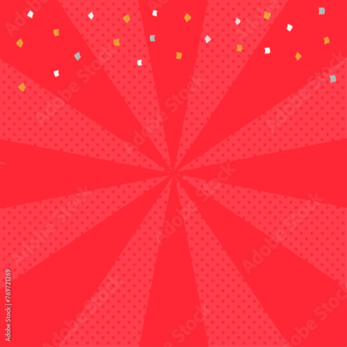 集中線と紙吹雪のポップでかわいい赤い背景素材 - シンプルで目立つ正方形のバナー 