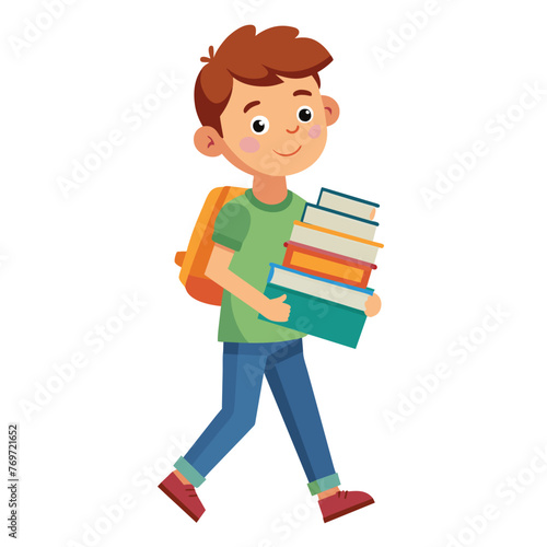 Student boy with books and backpack vector illustration design