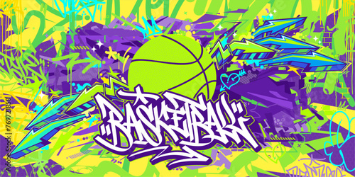 Trendy Hip Hop Hand Written Urban Street Art Graffiti Style Word Basketball Vector Illustration