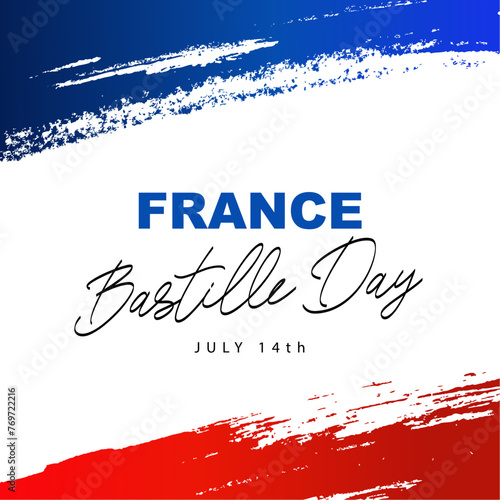 France. Bastille Day - July 14th. Hand-drawn strokes of blue and red paint. National holiday. Vector illustration