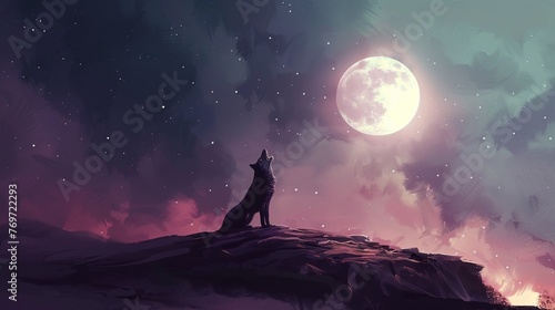 A lone wolf howling at the moon, a melancholic melody in the night
