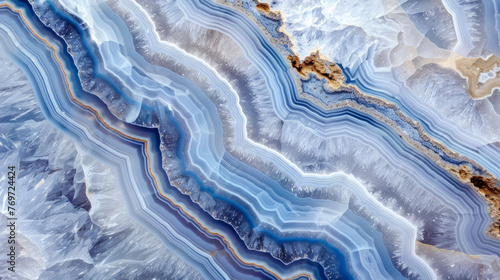 Intricate banded patterns of a blue agate stone are highlighted in this detailed macro photograph photo