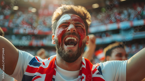 Energetic England fan with face paint cheering at Studium