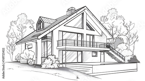 Family house in continuous line art drawing style, generative Ai
