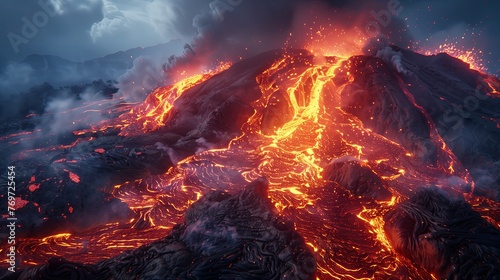Lava Flow, volcano eruption. photo