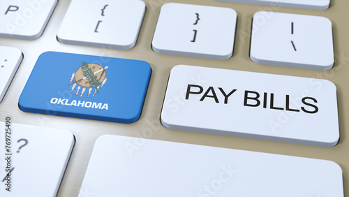 Oklahoma State Flag and Pay Bills Text on Button 3D Illustration