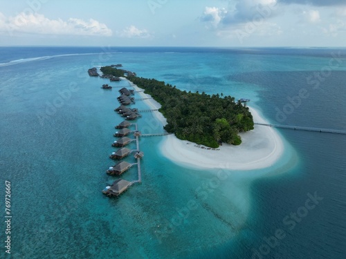 Aerial view of Conrad Maldives Rangali Island with bungalows photo