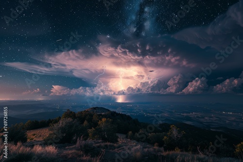 A sky filled with numerous clouds and stars, creating a breathtaking view of the night sky