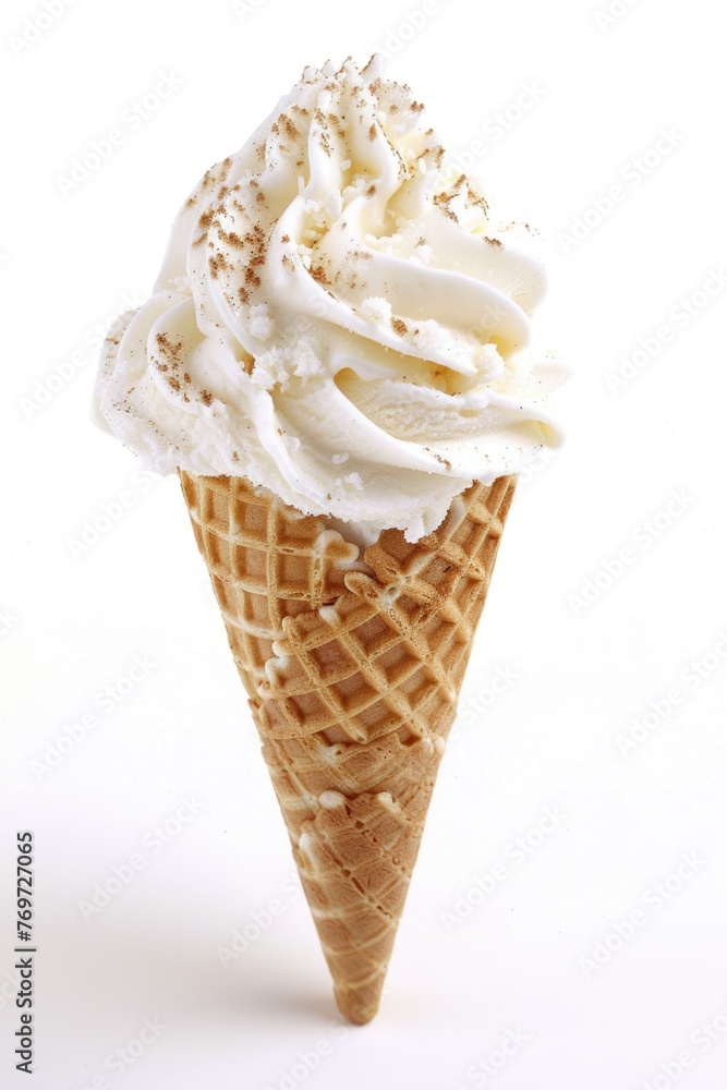 Cold Creamy Delight: Isolated Vanilla Ice Cream Cone for Delicious Desserts - Perfect Isolation Cold Creamy Delight: Isolated Vanilla Ice Cream Cone for Delicious Desserts - Perfect Isolation