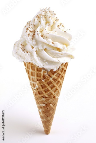 Cold Creamy Delight: Isolated Vanilla Ice Cream Cone for Delicious Desserts - Perfect Isolation