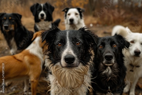 Natural Light Outdoors: Group of Border Collie and Mixed Breed Dogs - A Picture Perfect Muttley Crew photo