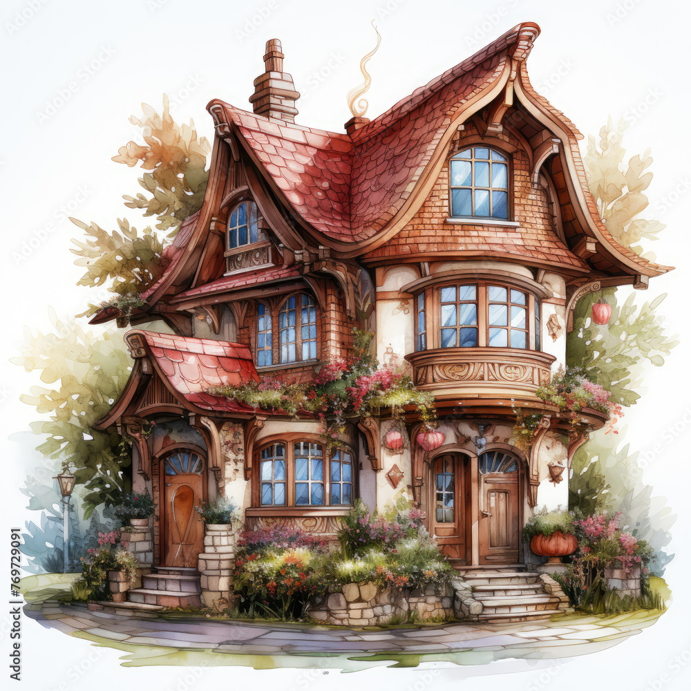watercolor Kawaii Gingerbread House clipart, Generative Ai watercolor Kawaii Gingerbread House clipart, Generative Ai