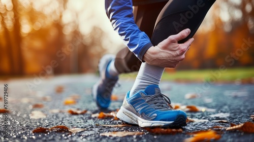 A Young Runner's Struggle with Shin Splints, Captured in a Moment of Pain photo