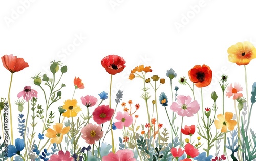 Watercolor wildflowers on isolated white background