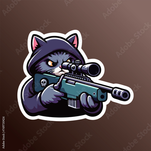 Scary cat holding a sniper ready to shoot