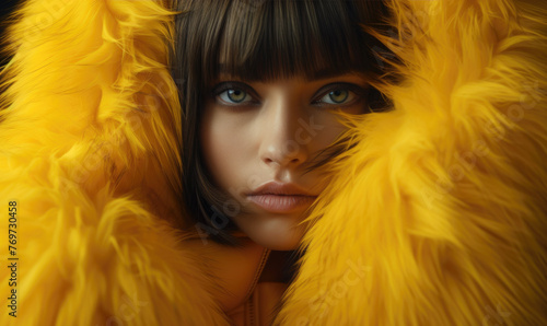 A young woman in a bright c...