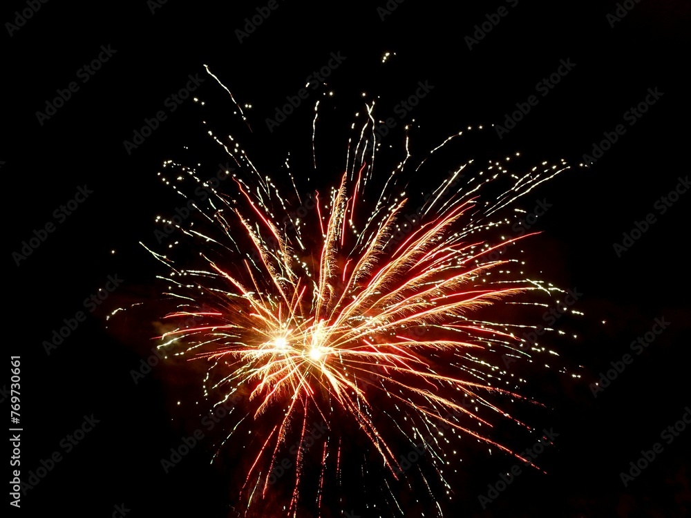 Obraz premium Bright firework explosion in the dark night sky