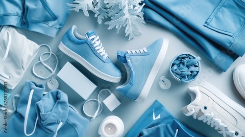 7w a female cloth branding image that represent good exemple por dressing properly, a brand blue and white, very sofisticaded and cool   photo