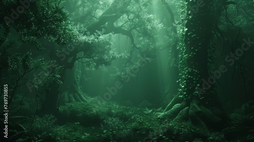 A mystical forest texture, filled with the deep greens and mysterious shadows of the Haunted Forest, offering a magical and enchanted background created with Generative AI Technology
