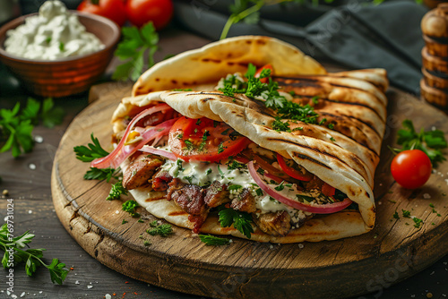 Delicious food gyro on a rustic table setting