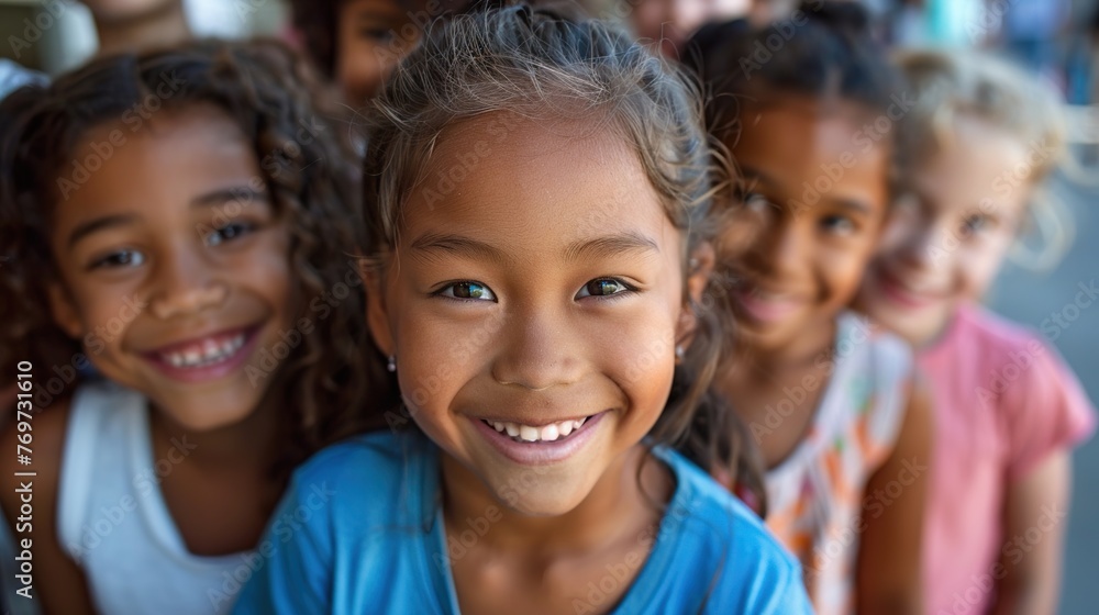 Front view photo of happy elementary school children Front view photo of happy elementary school children