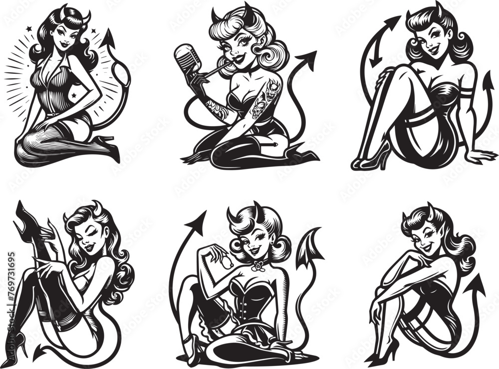 Pin-Up Devil Girl Collection vector graphics