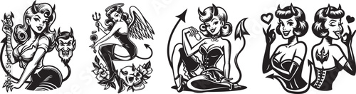 Devil girls pin-up vector graphics collection
