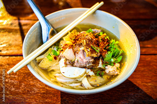 Kuay Jab is a Thai food consisting of noodles and soup.