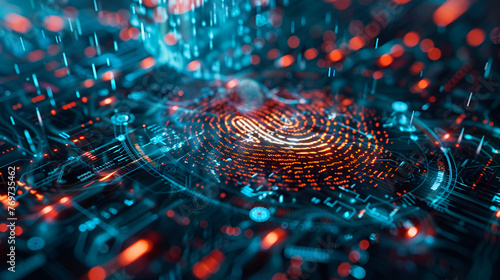 futuristic digital processing of biometric fingerprint, generative Ai