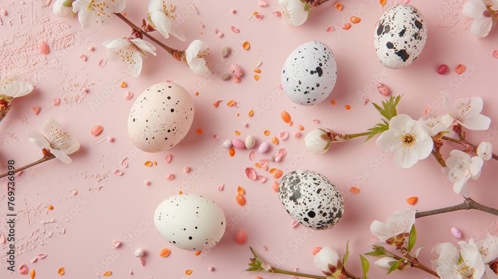 Easter egg and flowers spring background Easter egg and flowers spring background
