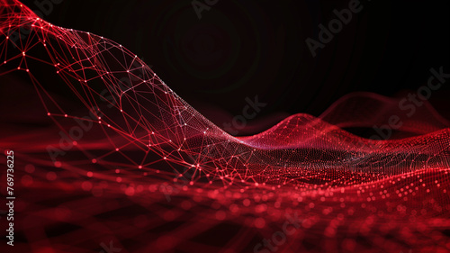 A smooth, crimson red web of connections on a soft, velvet black backdrop. The web is dense at the center and fades out 