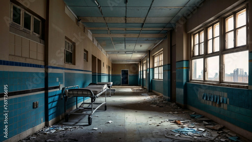 an abandoned hospital that is dusty and messy inside